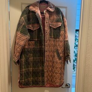 Free People We the Free Quilted Plaid Jacket - Olive and Blush